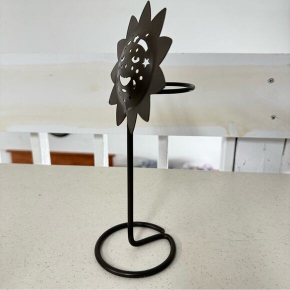 Black Metal Sun Smiling Candle Holder Stand Room Decor Celestial Stars Boho - Picture 2 of 4